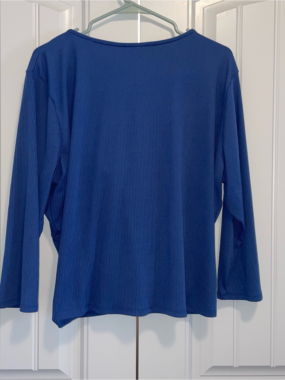Knot-Front Ribbed Blouse - Blue - Picture 2 of 2